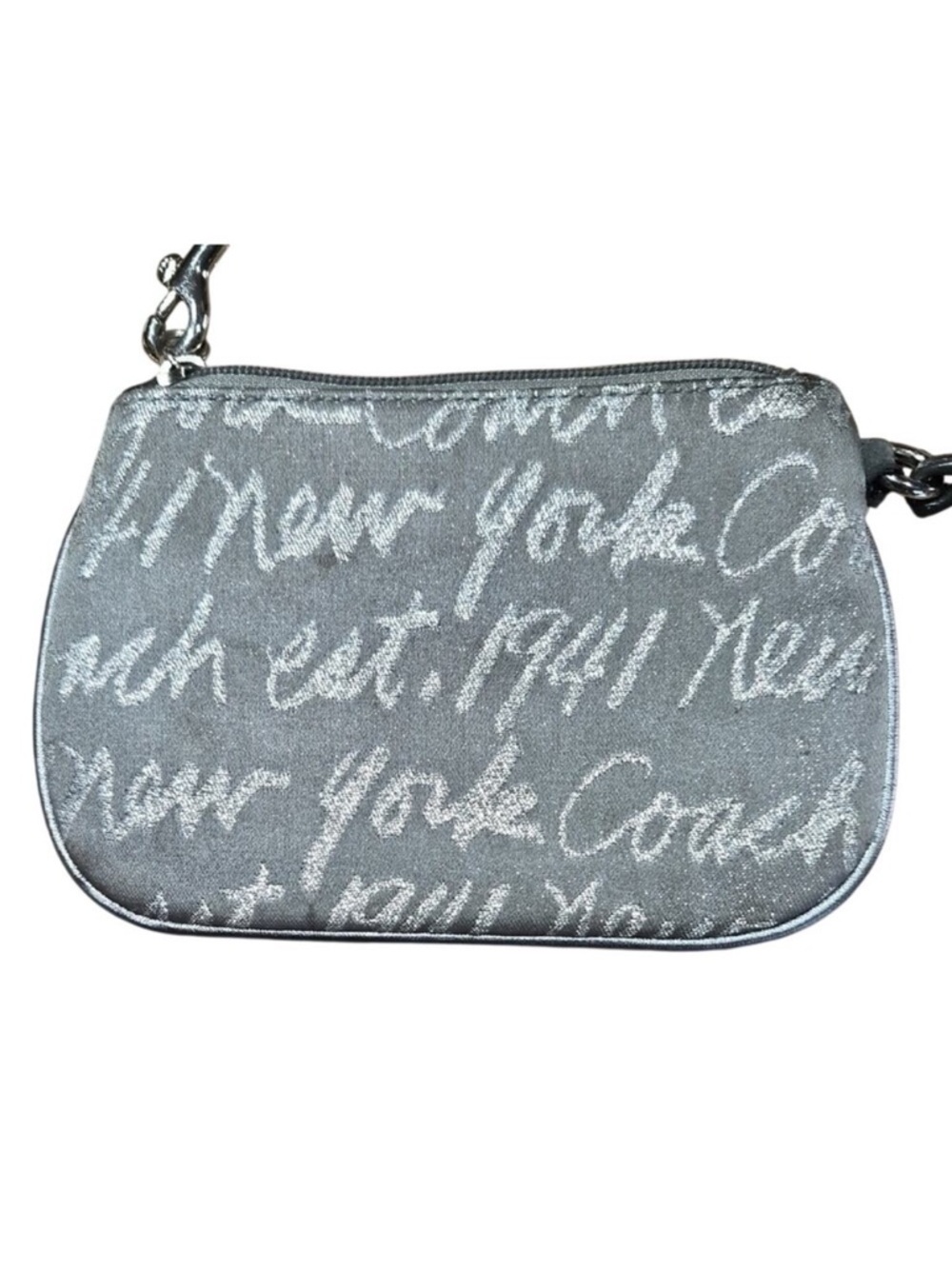 Coach Poppy Silver Script Heart Wristlet with Detachable Strap - Picture 6 of 15
